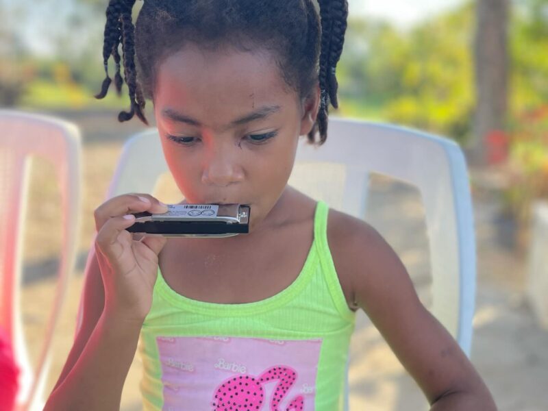 Menina tocando gaita